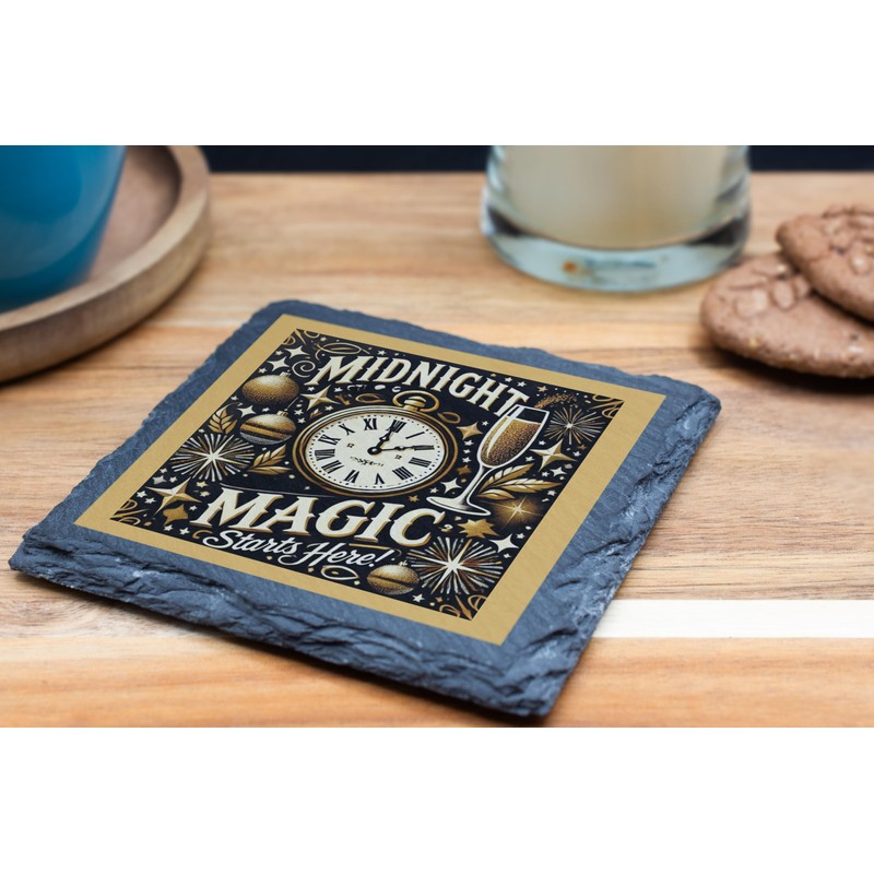 Midnight Magic Decorative Slate Coaster – Elegant New Year's Eve