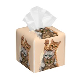 Tissue Box Cover,Cute Cat Kitten Leather Tissue Box Holder Square Facial Paper Case Organizer Dispenser for Bathroom Vanity Countertop Tabletop Car Office