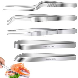 Cooking Tongs, Kitchen Tweezers, Stainless Steel, Bone Tongs for Fish, Stainless Steel Tongs, Barbecue Tongs, for Decorating Food, Cooking, Baking (Pack of 5)