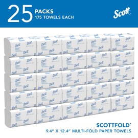 Scott® Pro™ Scottfold™ Multifold Paper Towels (01980), with Absorbency Pockets™, 9.4" x 12.4" sheets, White, (175 Sheets/Pack, 25 Packs/Case, 4,375 Sheets/Case)