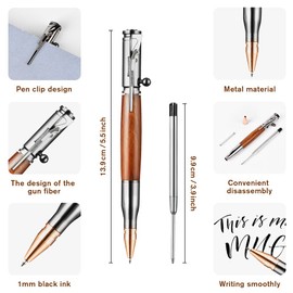 AUAUY Bolt Action Pen with Gift Case, Retractable Lightweight Metal Pen, Ballpoint Pen with 5 Extra Refills, Ink Refillable Office School Gift for Students Dad Colleague Boyfriend Husband (Wood Grain)