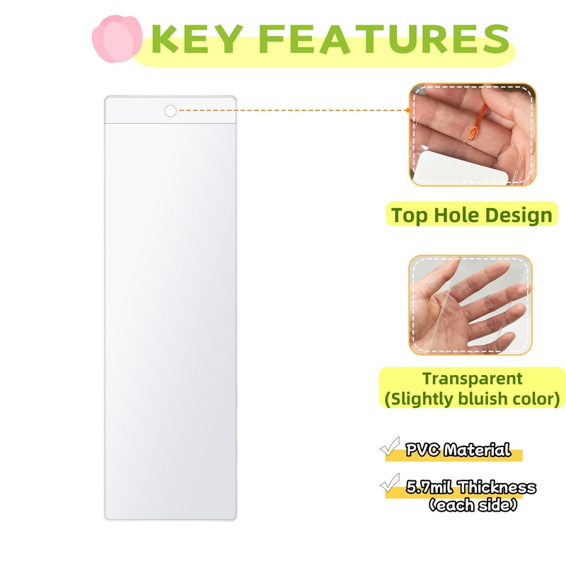 MITOB 50 Pack Clear PVC Sleeves Plastic Bookmark Holder 2.36x7.1