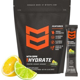 MTN OPS Bebida en polvo Hydrate Electrolytes, 20 sobres individuales de electrolitos para llevar con más de 1000 mg de electrolitos por porción,...   