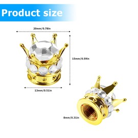 Crown Tire Valve Stem Caps, 4Pcs Handmade Bling Rhinestone Car Stem Air Caps Cover, Dustproof Tire Valve Caps for Bike Motorcycle Wheels, Auto Exterior Accessories for Girl Women (Golden/Silver)