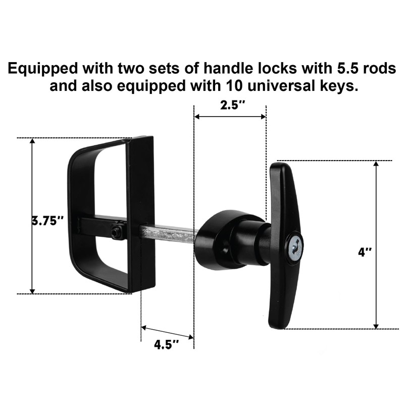 T-Handle Lock Kit,EFFIBUILD Double Shed Door Latch with 5.5" Stem,