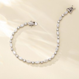 FANCIME Marquise Melody Tennis Bracelets Sterling Silver 3mm CZ Bracelets Charm Fine Jewelry Birthday Gifts for Women 7.2"