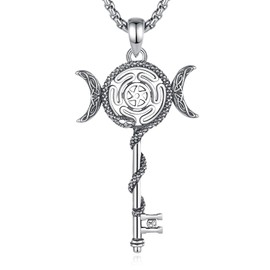 EUDORA Harmony Ball Rad der Hekate Schlüssel Kette für Damen Sterling Silber 925,Vintage Hexe Siegel der Hekate Mond Schlange Schlüssel Wicca Anhänger Hexenhaft Schmuck Geschenk für Frauen, 20"+2"