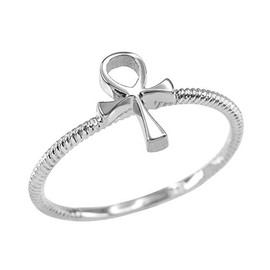 Dainty 925 Sterling Silver Egyptian Ankh Cross Ring (Size 6)