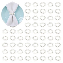 FHUIEWRY 60 Pcs Pearl Napkin Rings, Round Napkin Buckles Imitation Pearl Beaded Napkin Rings Holder White with Elastic, Elegant Rhinestone Serviette Rings for Weddings Home Dinner Party Table Decor