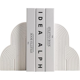 Minimalist Hollow Ceramic Bookends, White Cloud Arch Design, 16.7 cm Height, Decorative Book Stoppers for Shelves