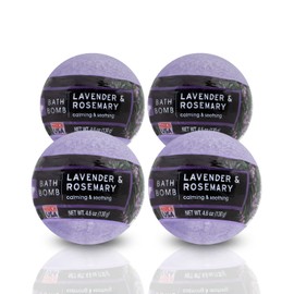 Nature's Beauty Lavender & Rosemary Bath Bomb Multi-Pack - Luxury Fizzy Spa Bath Bomb to Help Calm, Soothe + Revive Dull and Dry Skin Made with Coconut Oil & Witch Hazel, 4.6 oz (4 Pack)