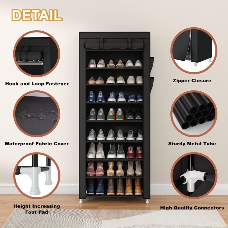 Calmootey 9 Tier Shoe Rack Organizer,Portable Shoe Shelf with Nonwoven
