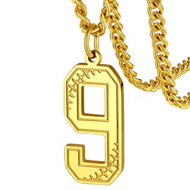 Digit Number Necklace for Team Gold Plated Fashion Sports Jewelry Accessories Number 9