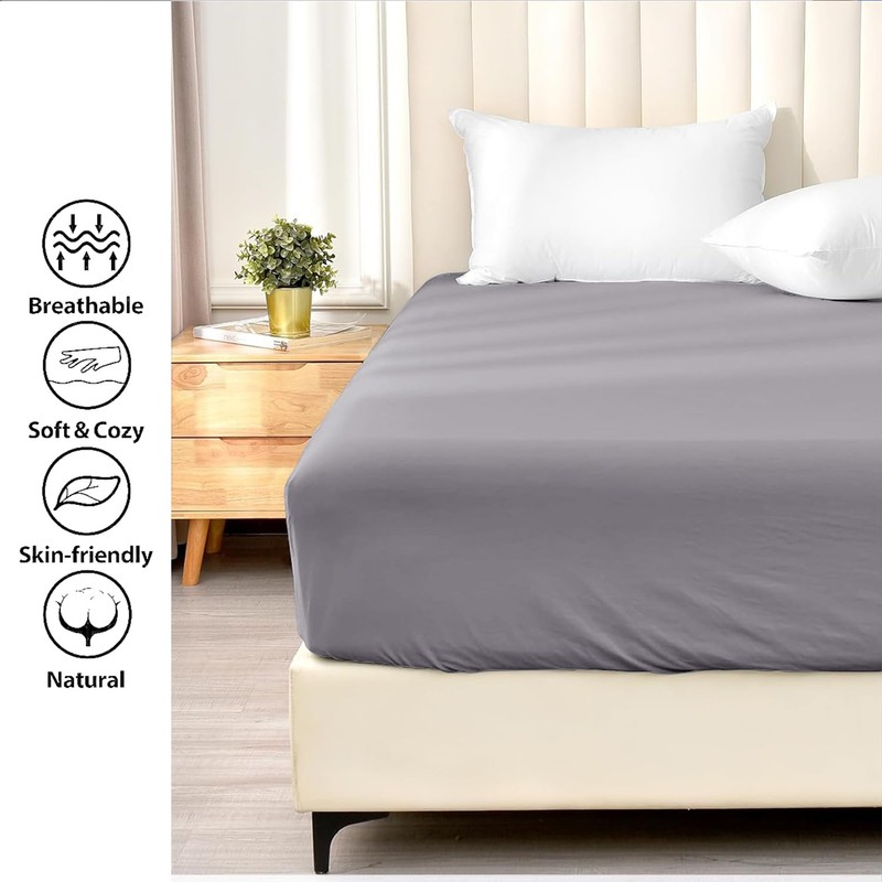 AL NOOR HOME Premium Grey Fitted Sheet - 100% Pure