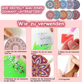 Diamond Painting Coasters with Holder, Pack of 10 DIY Reusable Diamond Mandala Cup Coasters, with Non-Slip Cork Base, Suitable for Beginners, Adults