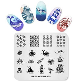 Alexnailart Nail Art Stamping Plates Image Template Stencils Manicure Ocean Navy Fish Lighthouse Anchor Wave Multi-Pattern Design Stamping Image Nail Art Stencil Tools