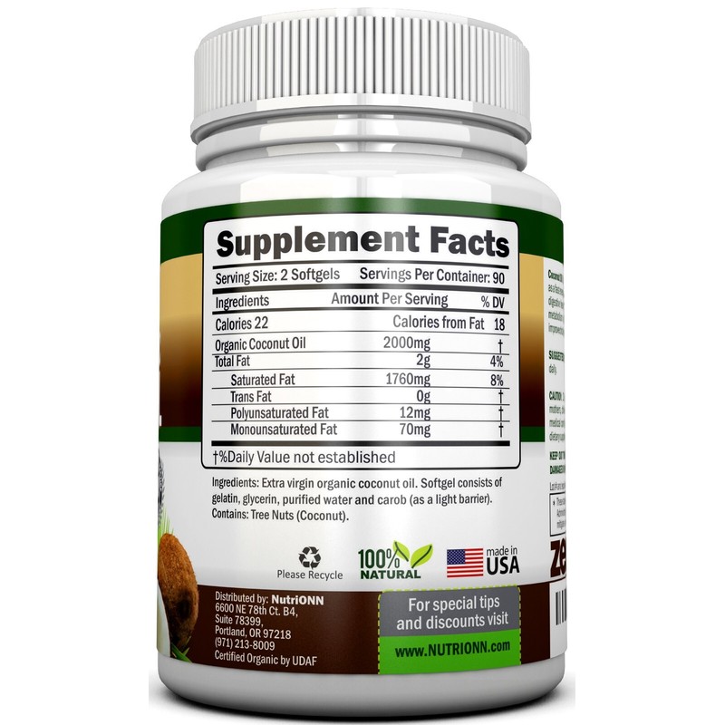 NutriONN Organic Coconut Oil - Immune Health Support - 180