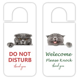 Do Not Disturb Door Hanger Sign, 2 Pack PVC Material Double-Sided Cut Cat Design Signs, In Session Door Sign for Therapists, Idear for Office, Bathroom, Meeting, or Home Use (Cat)