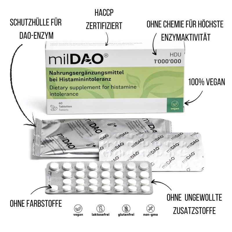 milDAO® - 30 tablets. 100% vegan dietary supplement for histamine