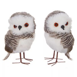 RAZ Imports NEW!~RAZ Imports~4.5" Faux Fur Brown & White Feathered Owl~Set of 2~Christmas