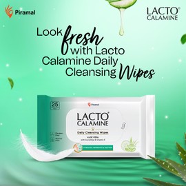 Lacto Calamine Daily Cleansing Face Wipes with Aloe Vera, Cucumber & Vitamin E, Hydrating, Refreshing, Soothing, Paraben and Alcohol Free, White, 100 Count, Pack of 4