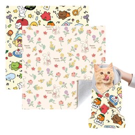 VirgoCCY Cat Grooming Wrap, 2pcs [L] Cat Restraint Wrap for Nail Clipping, Ear Cleaning, and Teeth Brushing, Self-Adherent, Anti-Bite, Anti-Scratch, Anti Scratch, Pink+Yellow