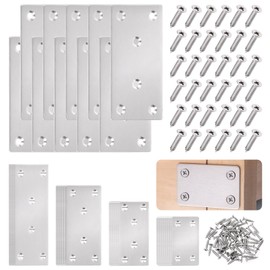 Wokape 10Pcs 100x50mm/3.94"x1.97" Flat Stainless Steel Silver Straight Brace, Metal Flat Straight Mending Plates Fixing Corner Brace, Heavy Duty Metal Straight Brace Repair Joining Plate for Furniture