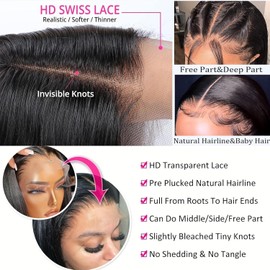 MUXFILLA Wig Human Hair 4x4 HD Lace Front Pre Plucked Lace Frontal Black Women 180% Density Glueless (Black Deep Wave, 16 Inch)