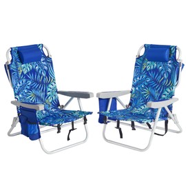 SUNNYFEEL Beach Chairs for Adults 2 Pack 5 Position Lay Flat, Portable Folding Backpack Beach Chair Heavy Duty with Cooler Bag, Cup Holder for Outdoor/Lawn/Picnic/Sand, Foldable Camping Chair