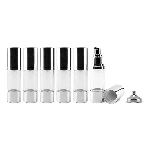 Cornucopia Airless Pump Bottles (6-Pack, 1oz); Refillable Makeup Foundation Containers