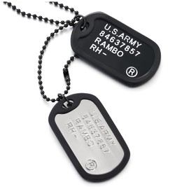 COOLSTEELANDBEYOND Two-Pieces Mens Military Army Dog Tag with Black Silicone Pendant Necklace, 28 inches Ball Chain