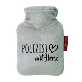 Huuraa Taschenwärmer Polizist mit Herz Geschenk 0,2 Liter Grey Mini Veloursbezug Polizist Geschenkidee