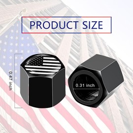GKmow Pack-4 Car Wheel Tire Valve Stem Caps, Black and White American Flag Dust Proof Universal Tire Air Valve Caps (Black)