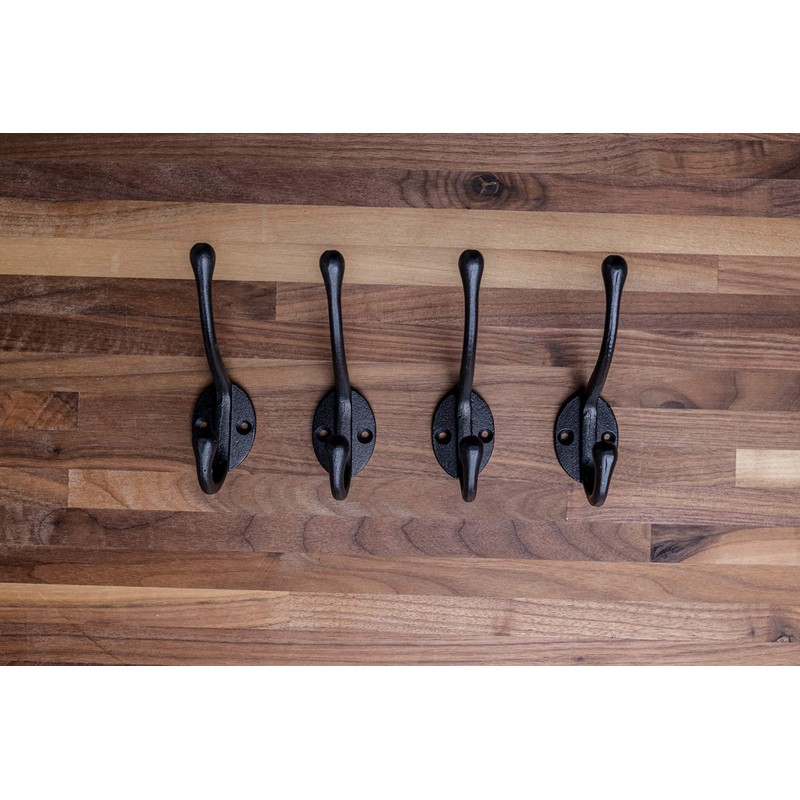 Craftsman Road Vintage Cast Iron Wall Hooks (Black Texture Finish,