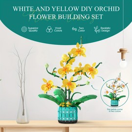 Orchid Flower Building Kit for Adults and Kids 986PCS, Orchid Bonsai Building Set for Home Decor Botanical Collection in White and Yellow Orchid, Idea Gift for Valentines Day, Birthday