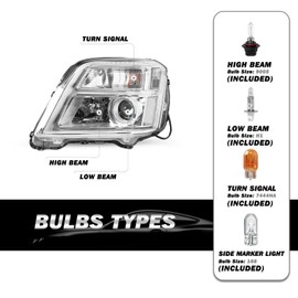 SOCKIR [Halogen Model Headlight Assembly Replacement Fit for 2010-2015 GMC Terrain SUV OE Style Projector Factory Headlamp with Bulbs LH+RH Chrome Housing