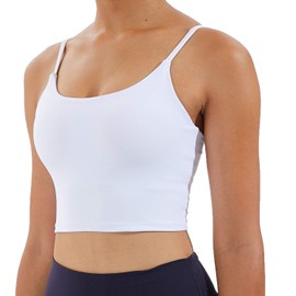 Meslong Women's Strappy Stretch Sports Bra Longline Yoga Tank Top Fitness Bra Workout Camisole Crop Tops for Teen Girl(White,XL)