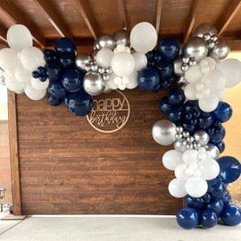 Navy Blue and Silver Balloons Garland Arch Kit,150pcs Navy Blue Silver White Latex Balloons in Different Sizes for Graduation Baby Shower Birthday Prom Wedding Party Decorations