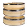 Hcooker 2-Tier Kitchen Bamboo Steamer with Stainless Steel Rings for