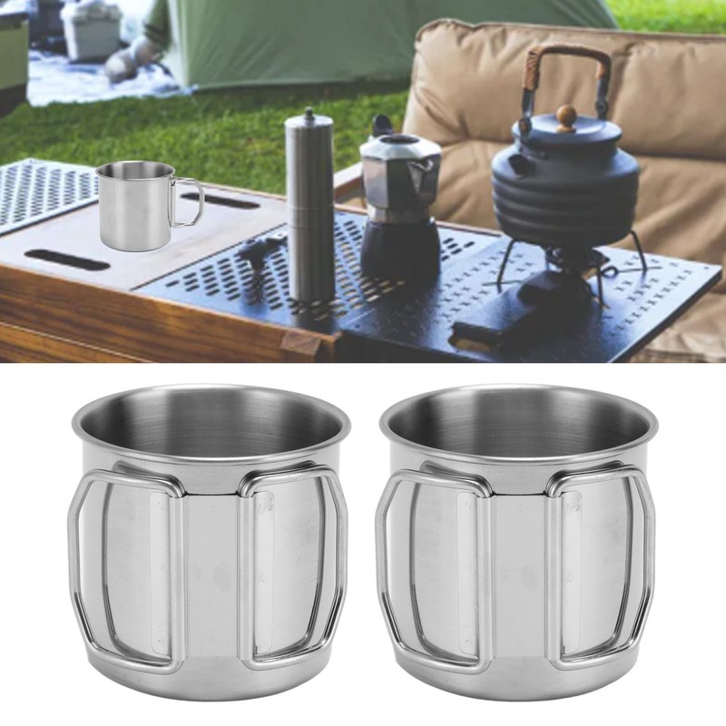 Outdoor Water Cup Foldable Handle Portable 304 Stainless Steel Mug