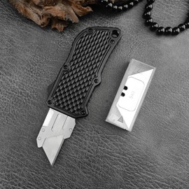 Folding Utility Knife, Premium Retractable Box Cutter, Aluminum Alloy Pocket Knife, Safety Replaceable Blade EDC Razor Knives with 5PCS Blades