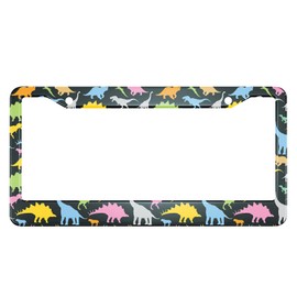 Swono Dinosaur License Plate Frame Colorful Cartoon Funny Beast Dinosaur License Plate Cover Aluminum Metal License Plate Holder Frame for Women Men Auto Decoration for US Car/Truck
