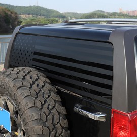 Rear Window American Flag Decals Fit for 2005-2009 Hummer H3, Tailgate Window Sticker, Rear Window Decoration Sticker Accessories, 1PCS (Black)