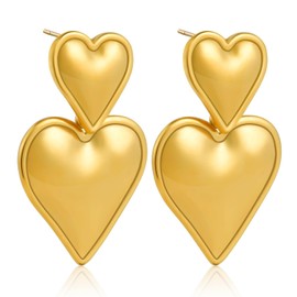 Gold Heart Earrings Gold Drop Earrings For Women Chunky Gold Earrings Heart Drop Earrings Double Heart Dangle Earrings Chunky Gold Hoop Earrings Heart Statement Earrings For Women Girls