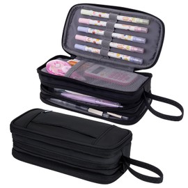 NOL Large Capacity Pencil Case Zipper Pencil Purse 3 Compartment Pencil Pouch Office Stationery Organizer Multi-functional Pencil Bag for School Girl Boy Adults - Black