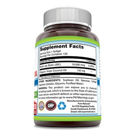 Pure Naturals Biotin 10000 Mcg with Extra Virgin Organic Coconut Oil 120 Softgels | Non-GMO | Gluten Free | Made in USA