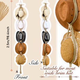 Yulejo Yulejo Macrame Hat Hangers Boho for Wall Bohemian Women Rack Organizer Hanging Display Hand Weaving Decorative Cap Holder Wide Brim (Beige, Five Hats Style)