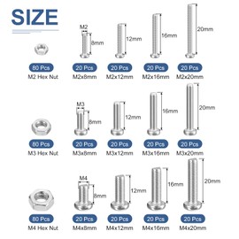 DTGN 480 Pcs Nuts and Bolts Assortment Kit M2 M3 M4 Pan Head Machine Screw 304 Stainless Steel Screw Assortment Kit for Drawer, Cupboard, Closet, Handle