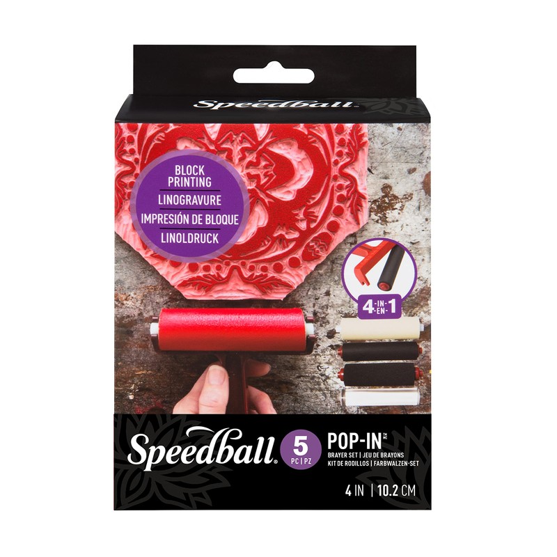Speedball Pop-in 4-inch Brayer Foam, Hard Rubber and Acrylic, Paper,