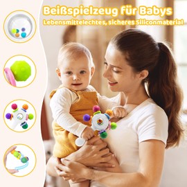 Beißspielzeug Baby ab 3 Monate, Baby Rassel Spielzeug, sensorische Beißring-Spielzeuge, Montessori-Frühbildungs Motorikspielzeug, Babyspielzeug für Babys von 3-6 Monaten (Weiß)
